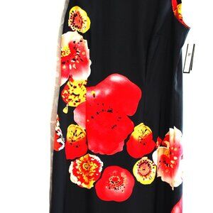 AB Studio Vibrant Red & Black Flowered Dress Formal or Casual